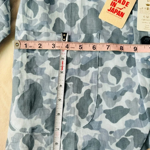 Japanese Linen Mens Blue Camouflage 2pc Matching Set Blazer and Short Size M - Picture 11 of 16
